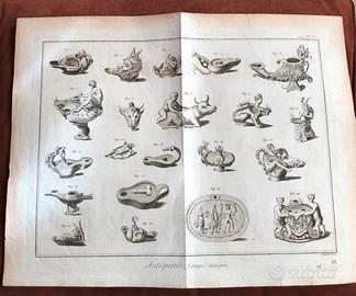 Lampade antiche - incisione Diderot - 1700