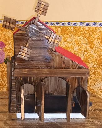 Mulino a vento decorativo in legno artigianale