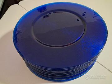 12  sottopiatti in vetro blu cobalto 