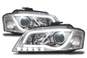 FARI AUDI A3 8P 08-12 LUCE DIURNA A TUBO FONDO CRO