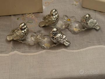 Coppia di passerotti in platina argento e cristall