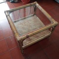 Tavolino Etnico Anni '70 con Piano in Vetro