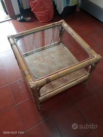 Tavolino Etnico Anni '70 con Piano in Vetro