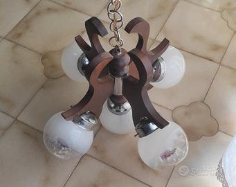 Lampadario in legno anni 70