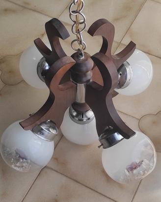 Lampadario in legno anni 70