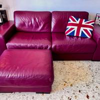 Divano tre posti «Divani&Divani»  in pelle + pouf