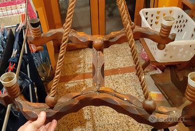 Lampadario artigianale in legno e corda – anni ’60