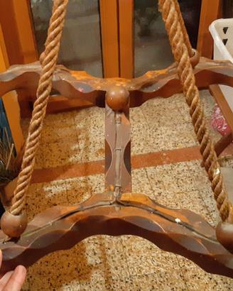 Lampadario artigianale in legno e corda – anni ’60