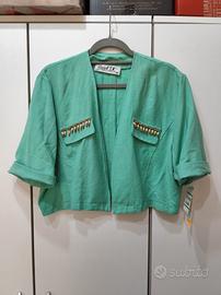 Bolerino lino verde tiffany con perline - Tg 46