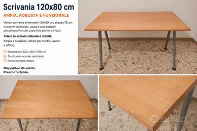 Scrivania 120x80 cm con robusto telaio in acciaio