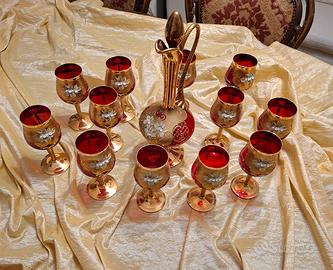 Set Decanter e calici preziosi in vetro di murano 