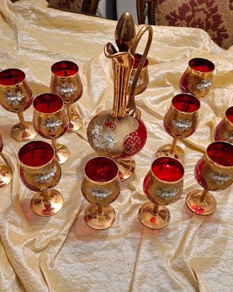 Set Decanter e calici preziosi in vetro di murano 