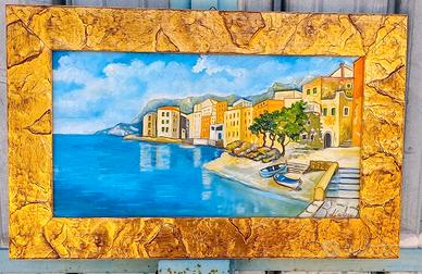 Quadro con Amalfi dipinto a mano su tela firmato.