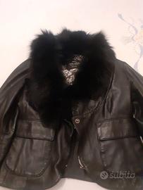 Giacca nera donna in vera pelle con pelliccia