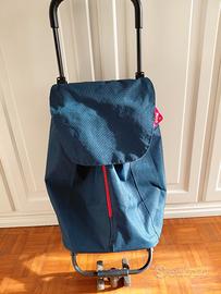 carrello acquisti con 4 ruote blu rosso