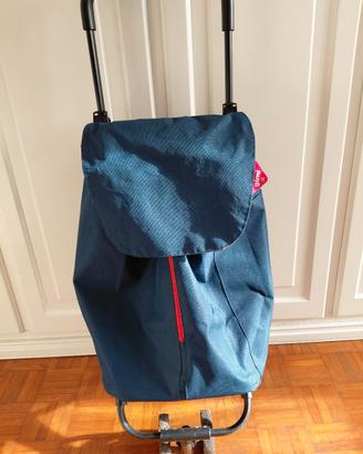 carrello acquisti con 4 ruote blu rosso