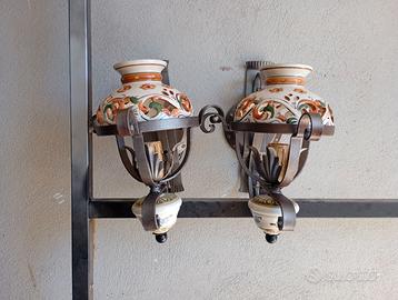 Lampioncini  applique in ferro battuto e ceramica