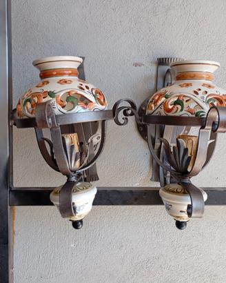 Lampioncini  applique in ferro battuto e ceramica