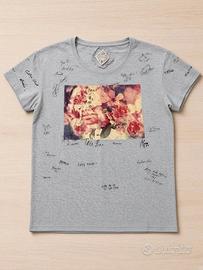 T-shirt grigia Roxy stampa floreale + scritte
