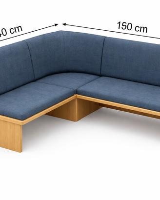 Panca ad angolo in legno con cuscini imbottiti