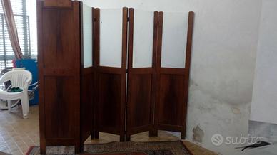 Paravento in legno antico a 5 ante e mobile ad ang