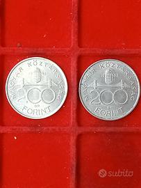 Ungheria 2 monete Argento 200 Forint 1993.
