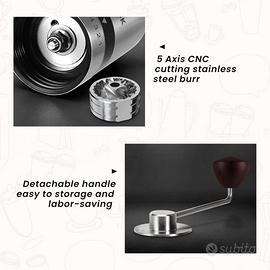 Macinino da Caffè Manuale con 6 Regolazioni Estern