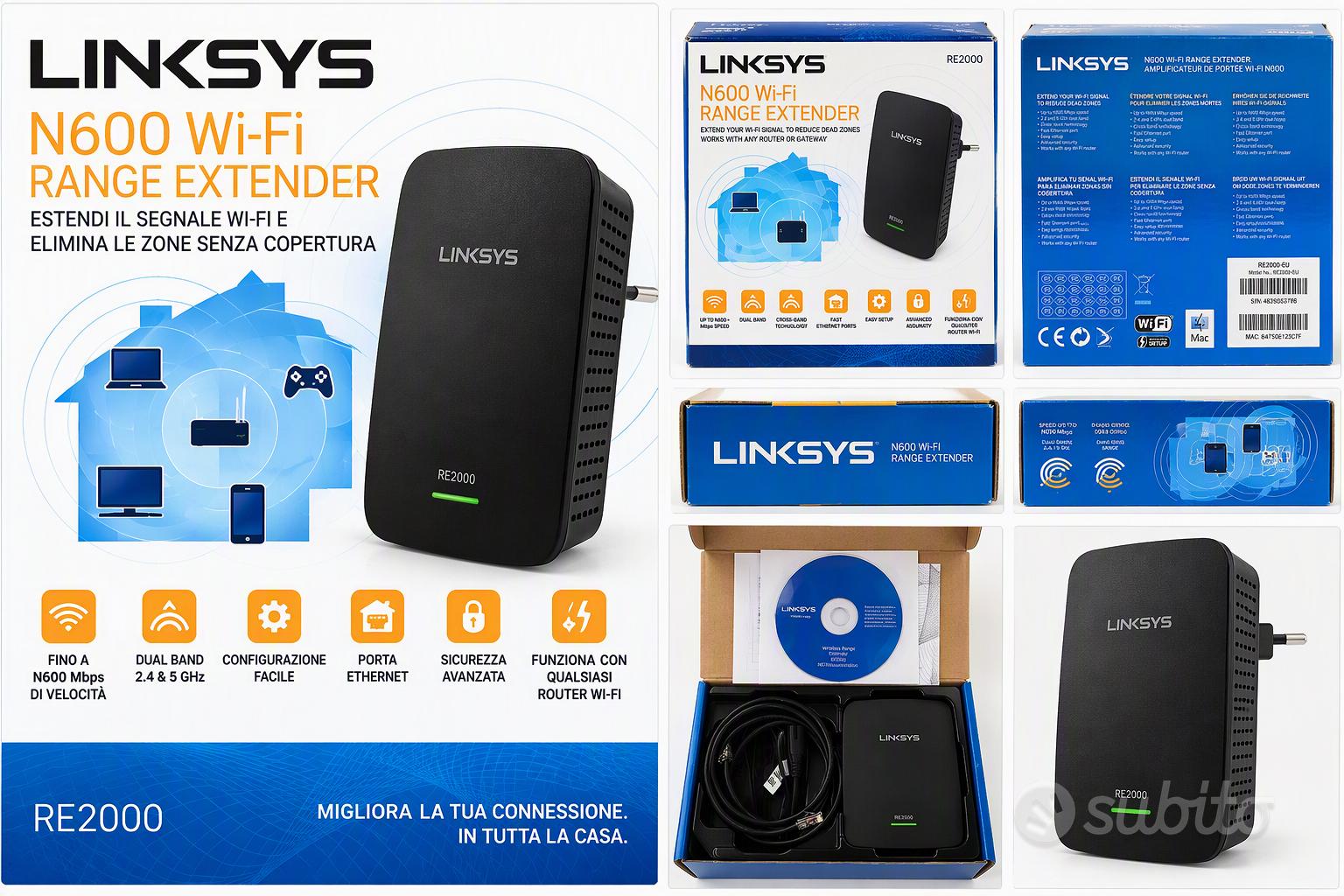 Linksys RE2000 Range Extender Wi-Fi N600 - Informatica In vendita a Treviso