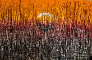 Quadro moderno materico “Sole e Tramonto” 150x100