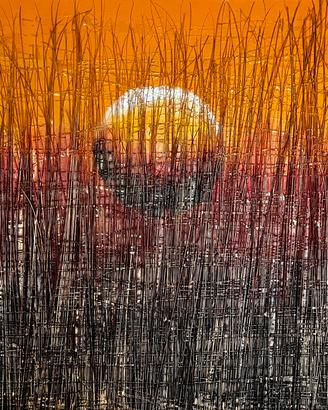 Quadro moderno materico “Sole e Tramonto” 150x100