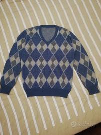 Maglia Scollo a V Uomo A Rombi Vintage Lana Alpaca