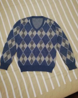 Maglia Scollo a V Uomo A Rombi Vintage Lana Alpaca
