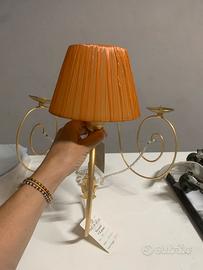 Applique 1 luce in foglia oro e paralume in rafia