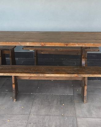 Tavolo Legno Massello 280x90cm-2 Panche 6sgabelli 