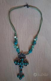 Collana con maxi croce turchese 9cm
