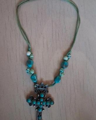 Collana con maxi croce turchese 9cm