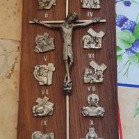 crocifisso legno e peltro vintage 