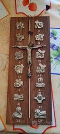 crocifisso legno e peltro vintage 