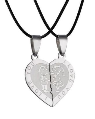 Collana per coppia acciaio ciondolo Cuore in due