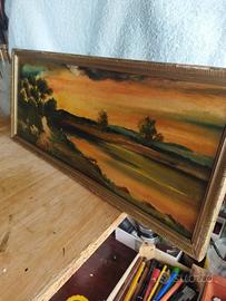 Dipinto antico rettangolare olio su tavoletta 