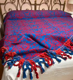 Copriletto rustico vintage tessuto a telaio frange