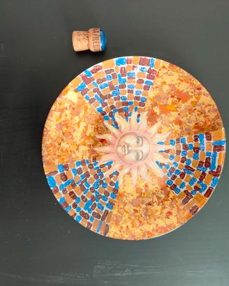 Piatto artigianale d'arredo in vetro dipinto