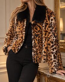 pelliccia kid stampato con collo visone