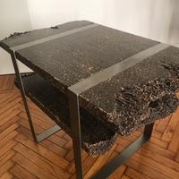 Tavolino salotto a 2 piani legno resinato e ferro