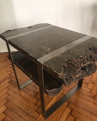 Tavolino salotto a 2 piani legno resinato e ferro