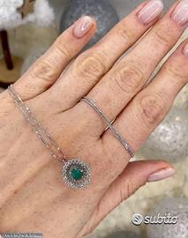 COLLANA ORO 18kt. CON DIAMANTI E SMERALDO NATURALE