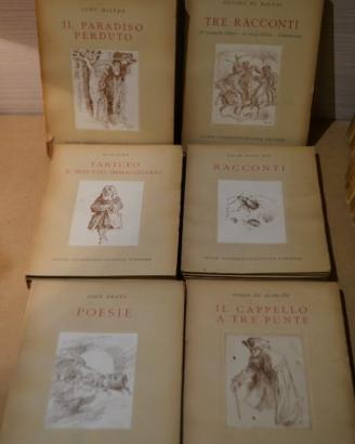 6 Libri d'epoca con copertine tipo acquaforte