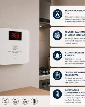 Rilevatore gas metano e co2 a batteria 