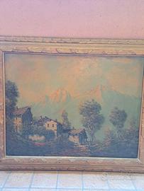 Dipinto olio villaggio alpino firmato Marinelli