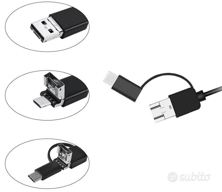 Telecamera endoscopica USB e micro-USB con luce LED 5 metri